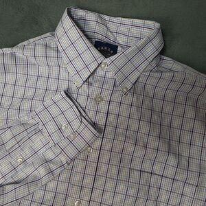 Eagle Shirtmakers Shirt Mens Large White Purple Plaid Tattersall Check Stretch